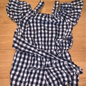 Navy and White Gingham Off-Shoulder Top